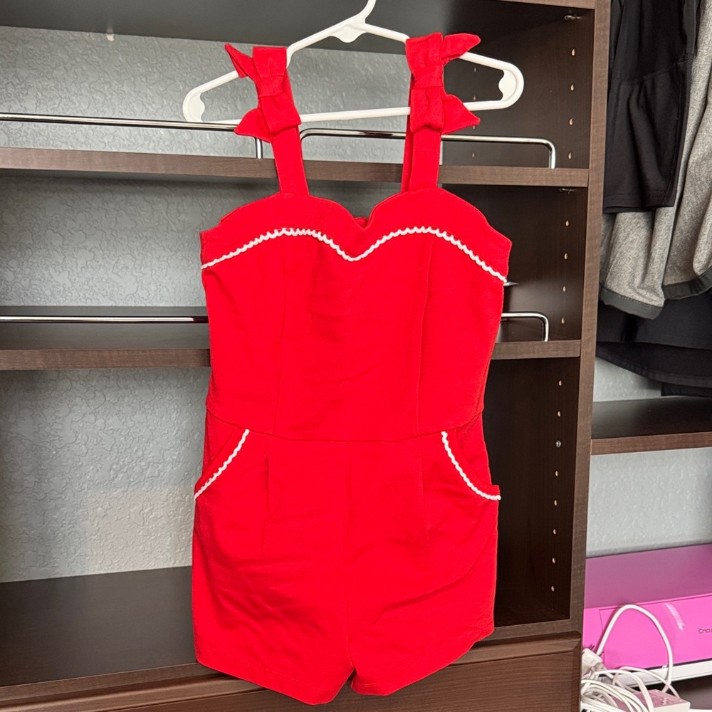 Janie and Jack Red Romper with Bow Straps